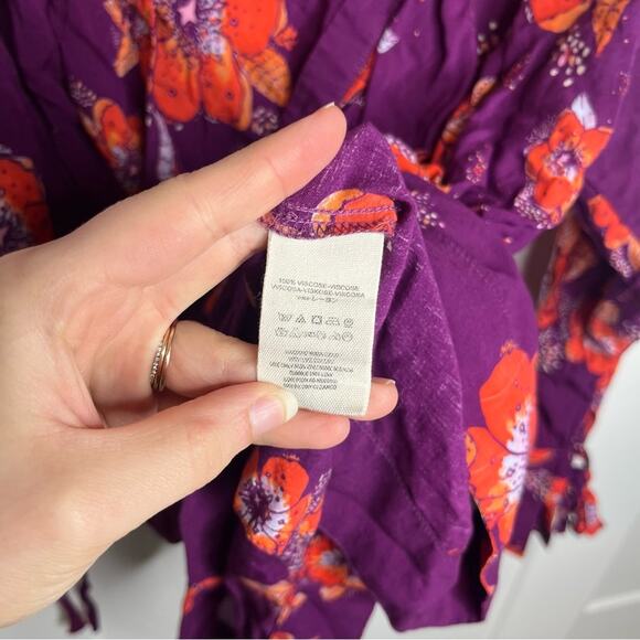 Free People Tuscan Dreams Purple Floral Print Layered Blouse Size XS - Picture 6 of 7